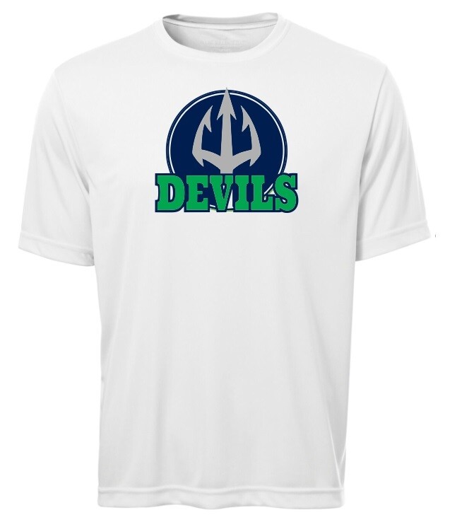 Island View High School - White Devils Short Sleeve Moist Wick (Full Chest Logo)