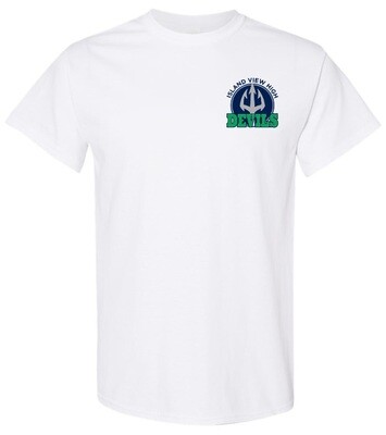 Island View High School - White Island View Devils T-Shirt (Left Chest Logo)