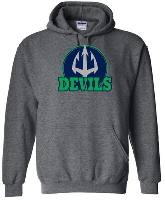Island View High School - Dark Heather Grey Devils Hoodie (Full Chest Logo)
