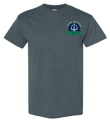 Island View High School - Dark Heather Grey Island View Devils T-Shirt (Left Chest Logo)