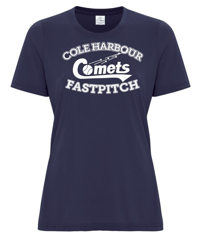 Cole Harbour Comets -  Ladies Navy Comets Fastpitch T-Shirt (White Logo)
