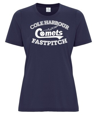 Cole Harbour Comets - Ladies Navy Comets Fastpitch T-Shirt (White Logo)