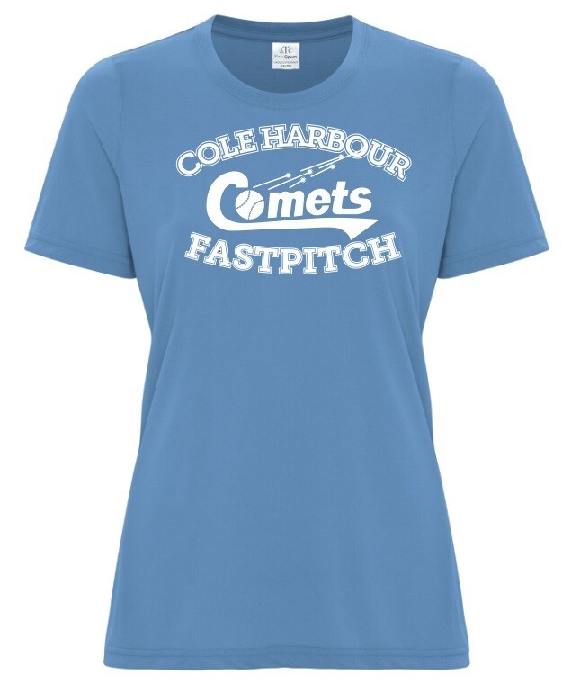 Cole Harbour Comets - Ladies Light Blue Comets Fastpitch T-Shirt (White Logo)