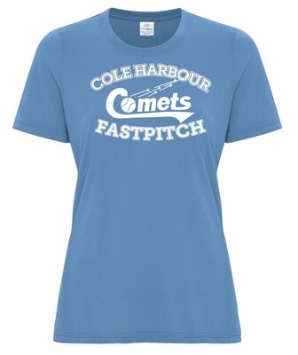 Cole Harbour Comets -  Ladies Light Blue Comets Fastpitch T-Shirt (White Logo)