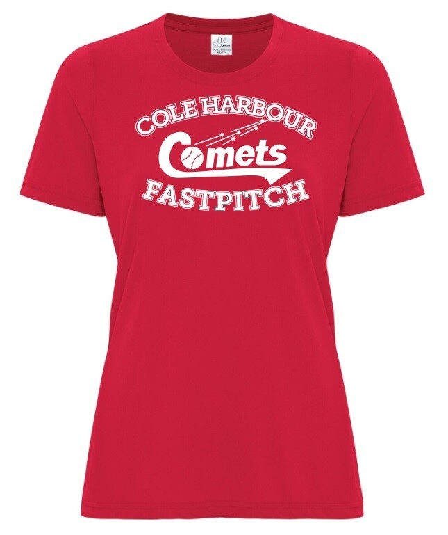 Cole Harbour Comets -  Ladies Red Comets Fastpitch T-Shirt (White Logo)