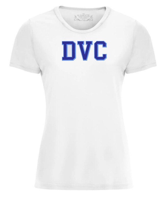 Dartmouth Volleyball Club -  White DVC Ladies Short Sleeve Moist Wick (Full Chest Logo)