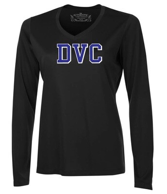 Dartmouth Volleyball Club - Black DVC Ladies Long Sleeve Moist Wick Shirt (Full Chest Logo)