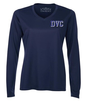 Dartmouth Volleyball Club - Navy DVC Ladies Long Sleeve Moist Wick Shirt (Left Chest Logo)