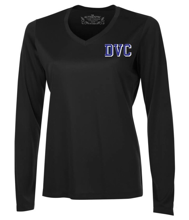 Dartmouth Volleyball Club - Black DVC Ladies Long Sleeve Moist Wick Shirt (Left Chest Logo)
