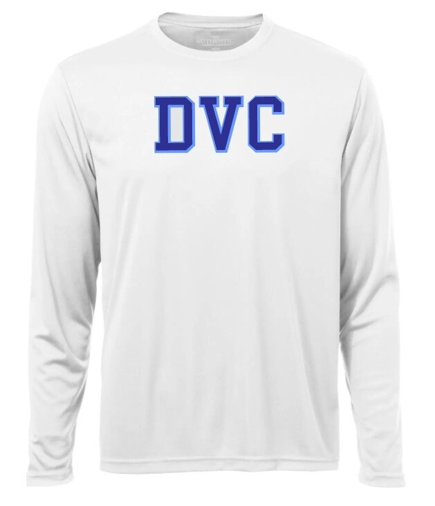 Dartmouth Volleyball Club - White DVC Long Sleeve Moist Wick Shirt (Full Chest Logo)