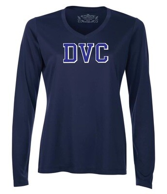 Dartmouth Volleyball Club - Navy DVC Ladies Long Sleeve Moist Wick Shirt (Full Chest Logo)
