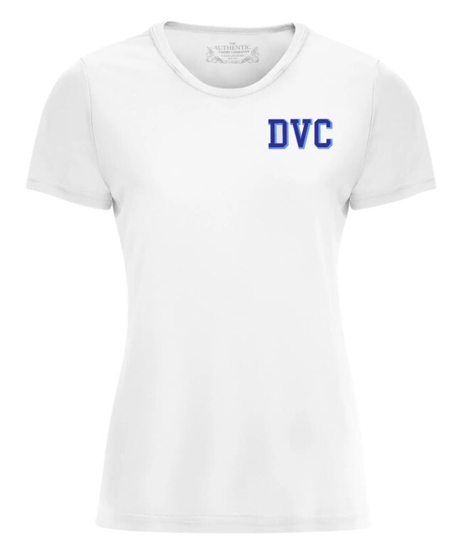 Dartmouth Volleyball Club -  White DVC Ladies Short Sleeve Moist Wick (Left Chest Logo)
