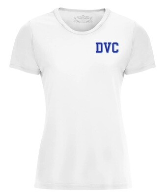 Dartmouth Volleyball Club - White DVC Ladies Short Sleeve Moist Wick (Left Chest Logo)