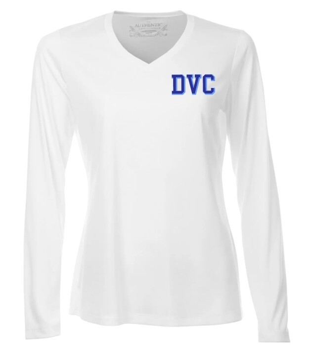 Dartmouth Volleyball Club - White DVC Ladies Long Sleeve Moist Wick Shirt (Left Chest Logo)
