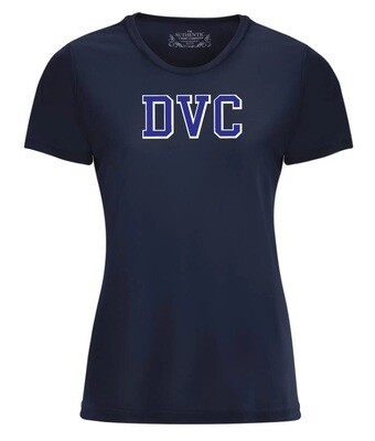 Dartmouth Volleyball Club - Navy DVC Ladies Short Sleeve Moist Wick (Full Chest Logo)