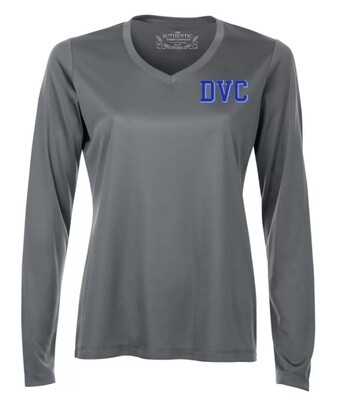 Dartmouth Volleyball Club - Coal Grey DVC Ladies Long Sleeve Moist Wick Shirt (Left Chest Logo)