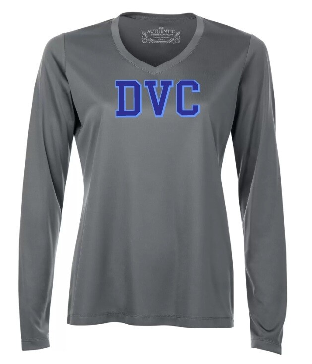 Dartmouth Volleyball Club - Coal Grey DVC Ladies Long Sleeve Moist Wick Shirt (Full Chest Logo)