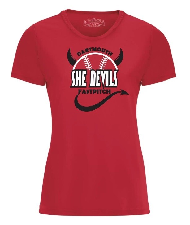Dartmouth She Devils -  Red Dartmouth She Devils Fast Pitch Ladies Short Sleeve Moist Wick
