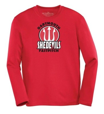 Dartmouth She Devils - Red Dartmouth She Devils Fast Pitch Long Sleeve Moist Wick Shirt (Pitchfork Logo)