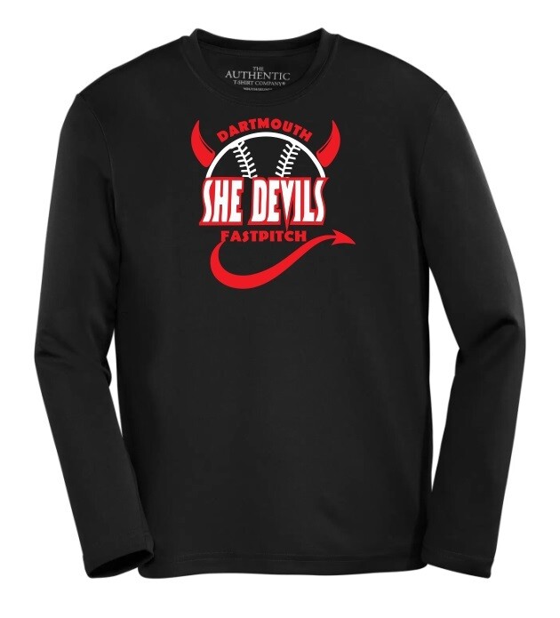 Dartmouth She Devils - Black Dartmouth She Devils Fast Pitch Long Sleeve Moist Wick Shirt