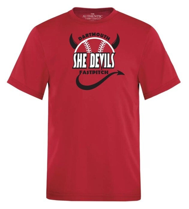 Dartmouth She Devils - Red Dartmouth She Devils Fast Pitch Logo  Short Sleeve Moist Wick