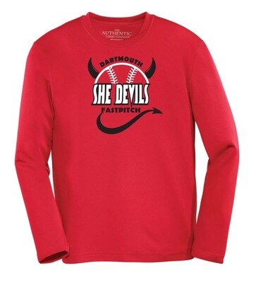 Dartmouth She Devils - Red Dartmouth She Devils Fast Pitch Long Sleeve Moist Wick Shirt