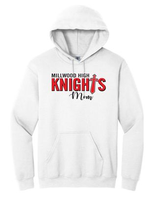 Millwood High - White Millwood Knights Mom Hoodie (Full Chest)