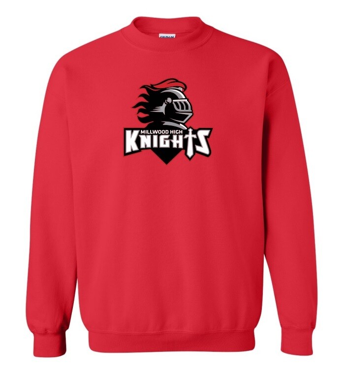 Millwood High - Red Millwood High Logo Crewneck Sweatshirt (Full Chest Logo)