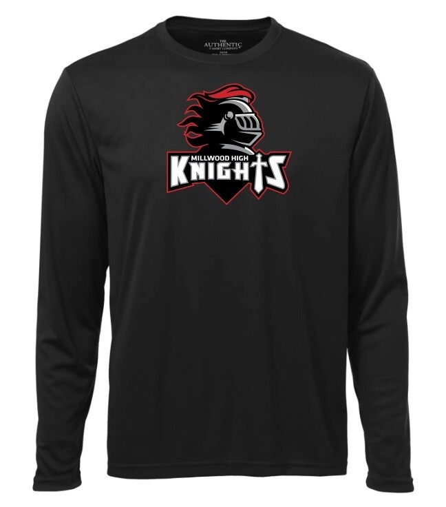 Millwood High - Black Millwood High Logo Long Sleeve Moist Wick Shirt (Full Chest)