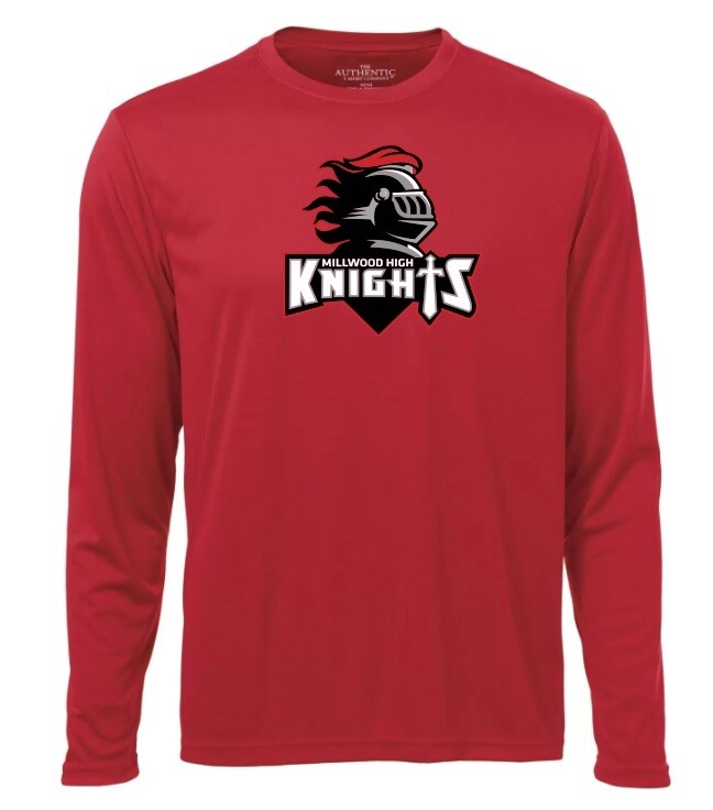 Millwood High - Red Millwood High Logo Long Sleeve Moist Wick Shirt (Full Chest)