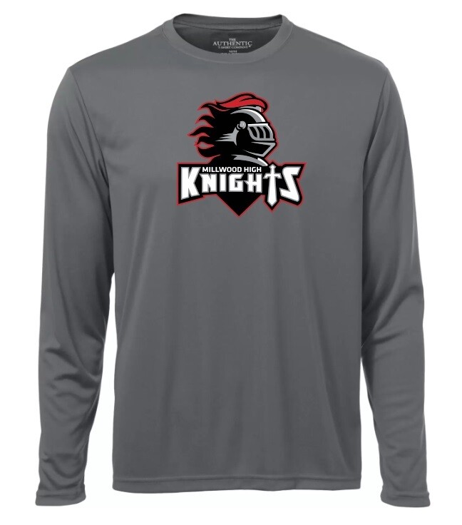Millwood High - Coal Grey Millwood High Logo Long Sleeve Moist Wick Shirt (Full Chest)