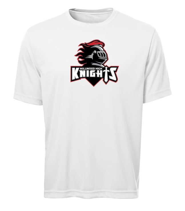 Millwood High - White Millwood High Logo Short Sleeve Moist Wick (Full Chest)