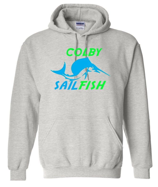 Colby Sailfish -  Sport Grey Hoodie with Green/Blue Colby Sailfish Logo (Full Chest)