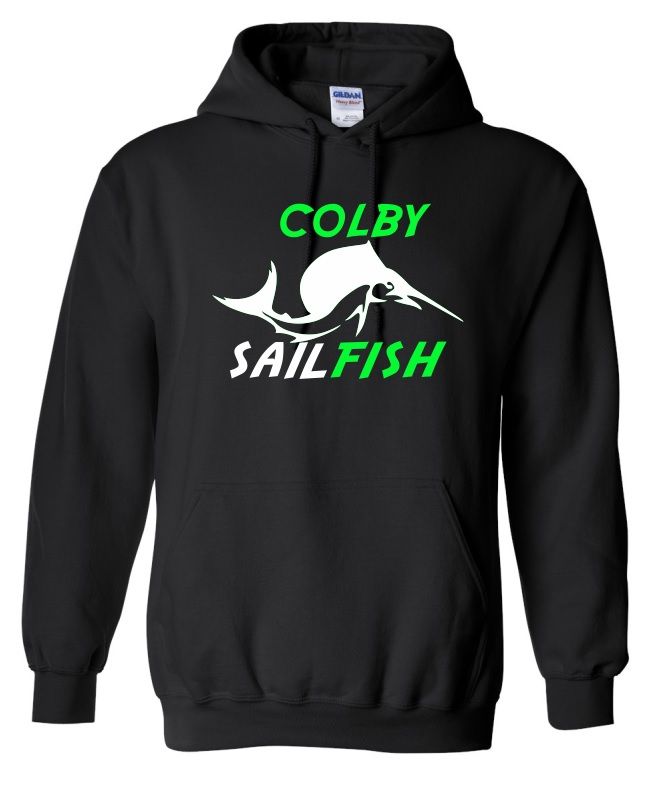 Colby Sailfish -  Black Hoodie with Green/White Colby Sailfish Logo (Full Chest)