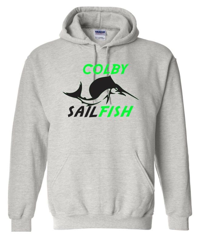 Colby Sailfish -  Sport Grey Hoodie with Green/Black Colby Sailfish Logo (Full Chest)