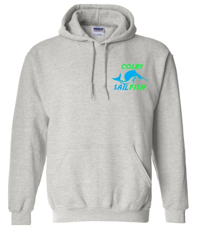 Colby Sailfish -  Sport Grey Hoodie with Green/Blue Colby Sailfish Logo (Left Chest)