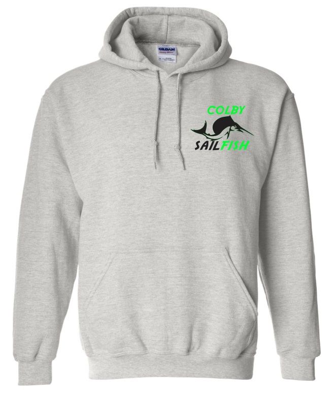 Colby Sailfish -  Sport Grey Hoodie with Green/Black Colby Sailfish Logo (Left Chest)