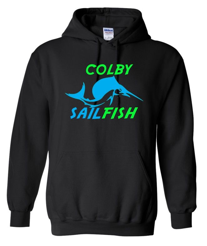 Colby Sailfish -  Black Hoodie with Green/Blue Colby Sailfish Logo (Full Chest)