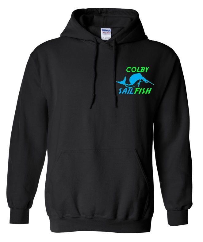 Colby Sailfish -  Black Hoodie with Green/Blue Colby Sailfish Logo (Left Chest)