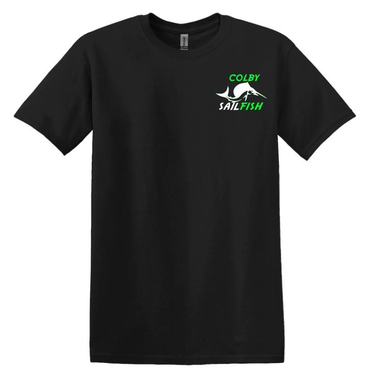 Colby Sailfish - Black T-Shirt  with Green/White Colby Sailfish Logo (Left Chest)