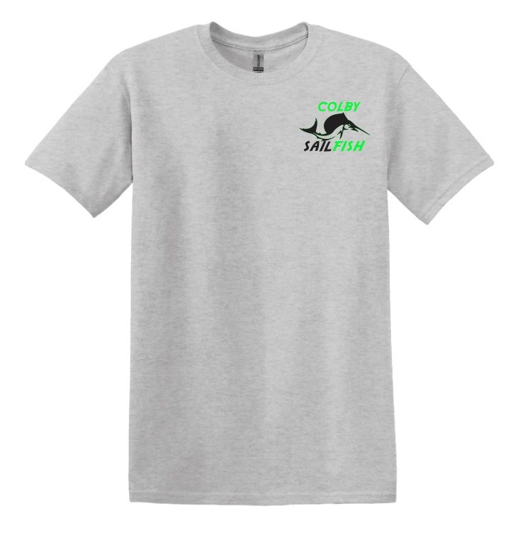 Colby Sailfish - Sport Grey T-Shirt with Green/Black Colby Sailfish Logo (Left Chest)