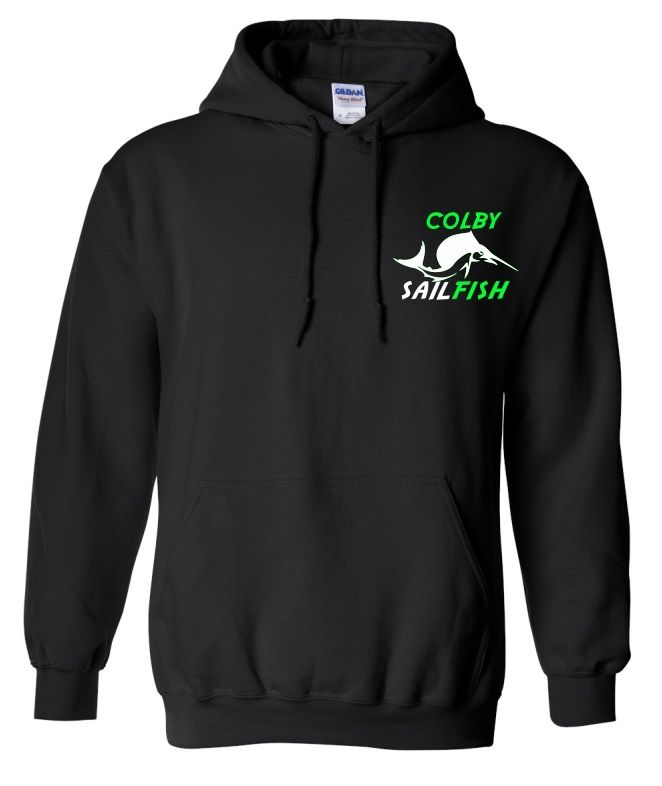 Colby Sailfish -  Black Hoodie with Green/White Colby Sailfish Logo (Left Chest)