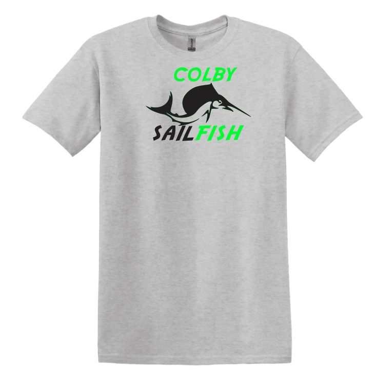 Colby Sailfish - Sport Grey T-Shirt  with Green/Black Colby Sailfish Logo (Full Chest)