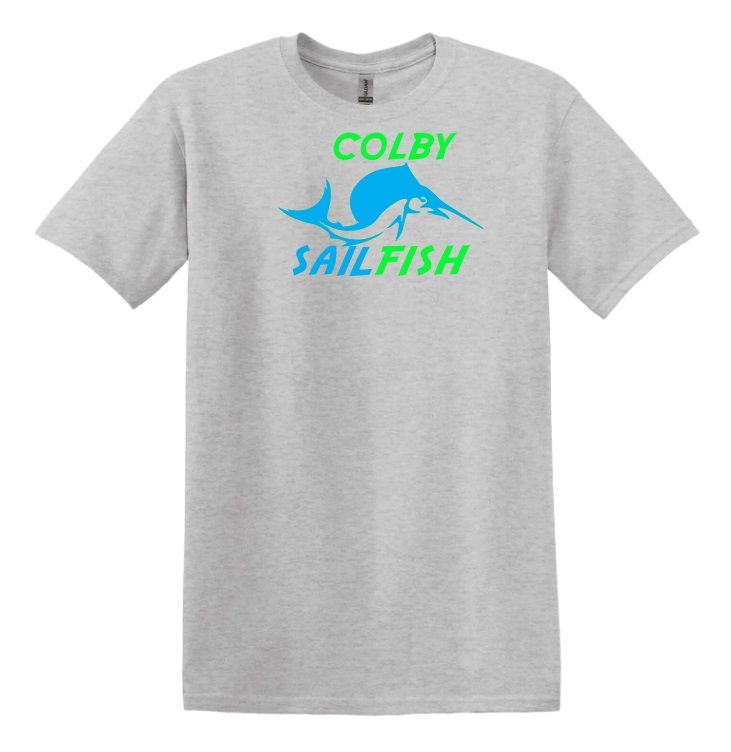 Colby Sailfish - Sport Grey T-Shirt  with Green/Blue Colby Sailfish Logo (Full Chest)