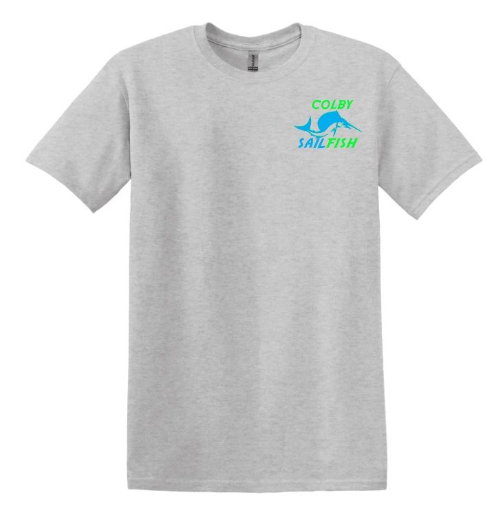 Colby Sailfish - Sport Grey T-Shirt with Green/Blue Colby Sailfish Logo (Left Chest)