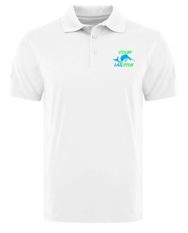 Colby Sailfish - White Sport Shirt with Green/Blue Colby Sailfish Logo (Left Chest)