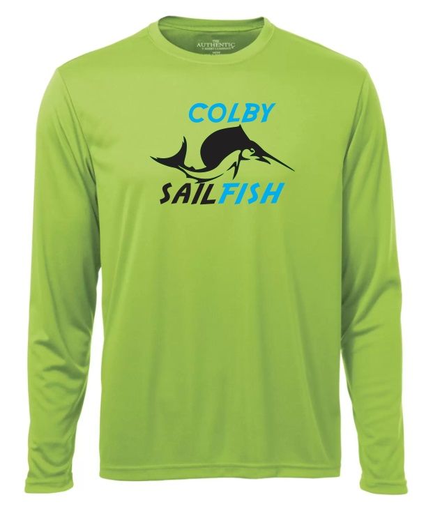Colby Sailfish - Lime Shock Long Sleeve Moist Wick Shirt with Blue/Black Colby Sailfish Logo (Full Chest)