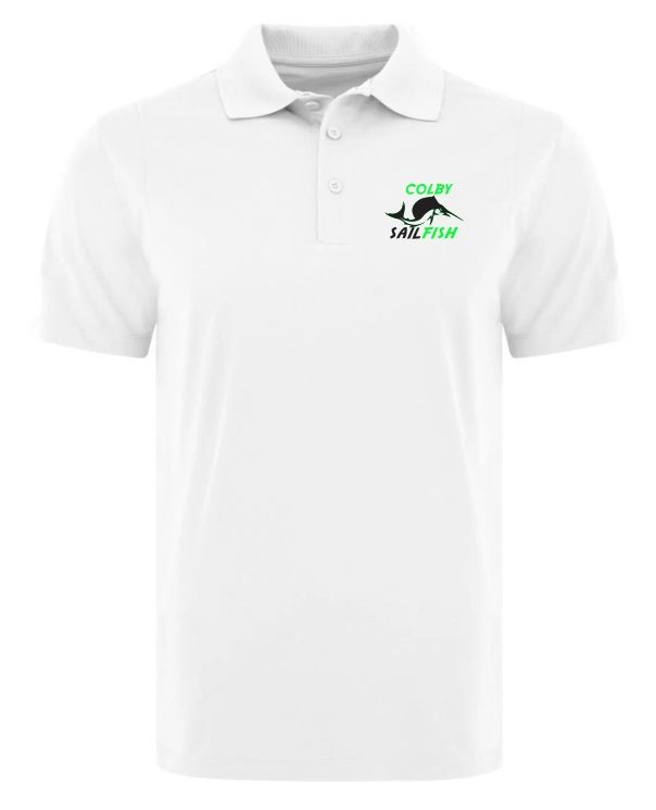 Colby Sailfish - White Sport Shirt with Green/Black Colby Sailfish Logo (Left Chest)