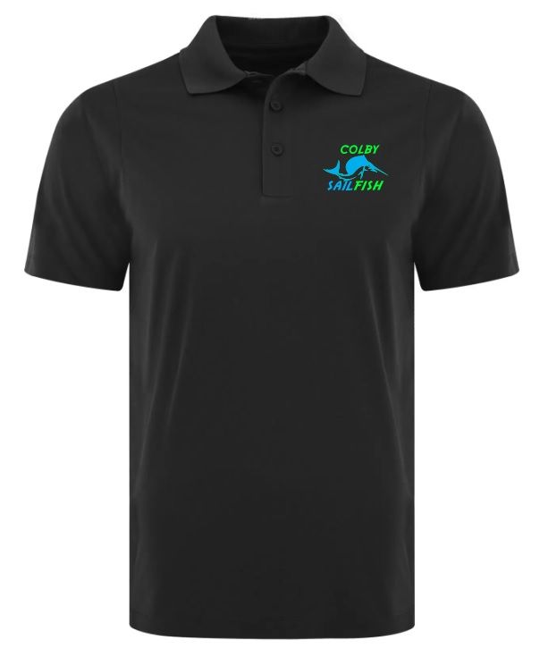 Colby Sailfish - Black Sport Shirt with Green/Blue Colby Sailfish Logo (Left Chest)
