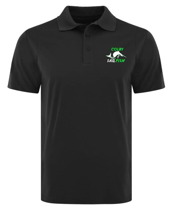 Colby Sailfish - Black Sport Shirt with Green/White Colby Sailfish Logo (Left Chest)